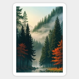 Misty PNW Woods with Pine Trees Sticker